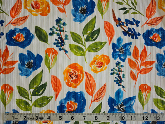 Blue & Orange Floral Rib Knit