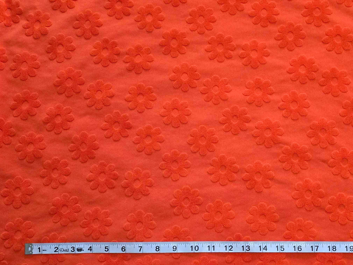 Orange Poly Spandex Floral Jacquard Knit